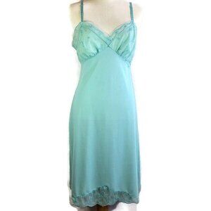 Vintage Blue Nylon Van Raalte Lace Full Slip Dress Chiffon 34 READ CONDITION